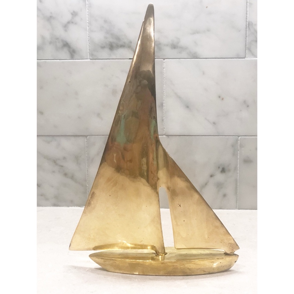Vintage Solid Brass Sailboat, Mid Century Modern